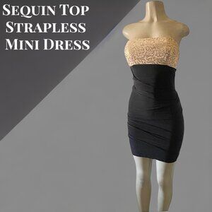 Sequin Top Strapless Colorblock Dress – Pleated Bodice Elegant Eveningwear S